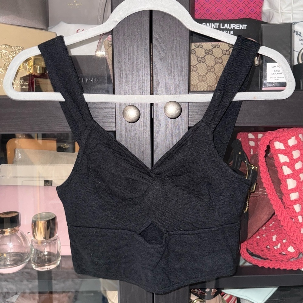 Madewell Cut Out Knot Front Crop Tank Top Black